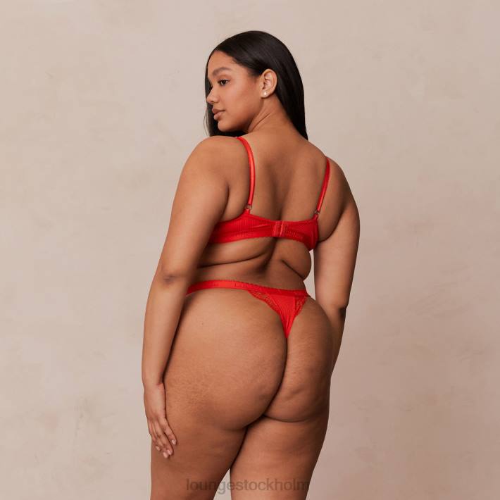 Lounge kvinnor röd underkläder FP6J131 ribbad balkong-bh & stringtrosa/trosa set