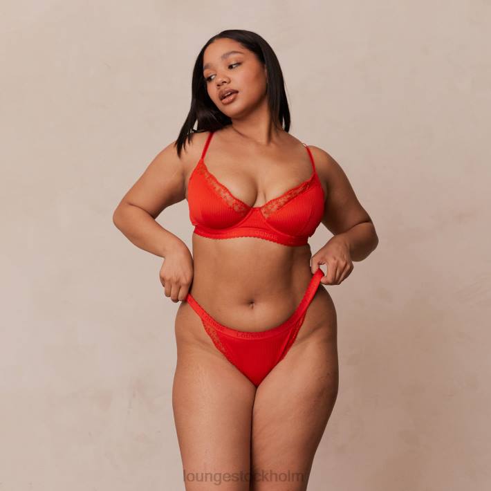 Lounge kvinnor röd underkläder FP6J131 ribbad balkong-bh & stringtrosa/trosa set