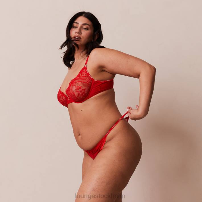 Lounge kvinnor röd underkläder FP6J47 charmad balkong-bh & stringtrosa/trosa set
