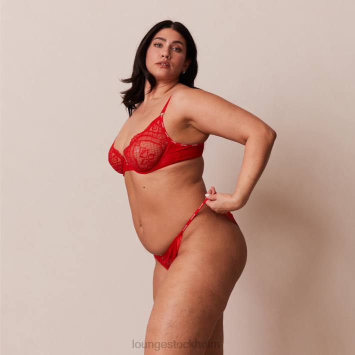 Lounge kvinnor röd underkläder FP6J47 charmad balkong-bh & stringtrosa/trosa set