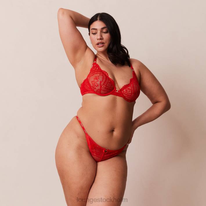 Lounge kvinnor röd underkläder FP6J47 charmad balkong-bh & stringtrosa/trosa set