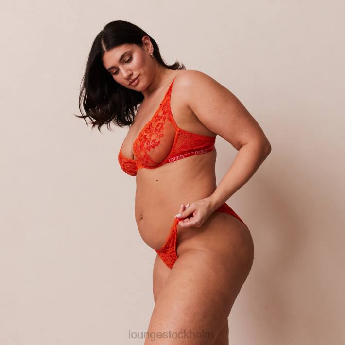 Lounge kvinnor röd underkläder FP6J49 lyxig balkong-bh och stringtrosa/trosa