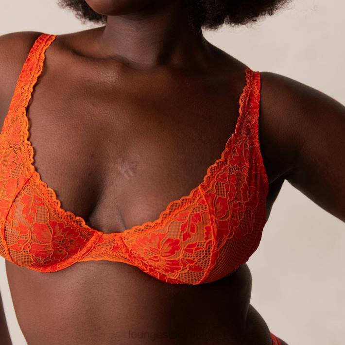 Lounge kvinnor röd underkläder FP6J49 lyxig balkong-bh och stringtrosa/trosa