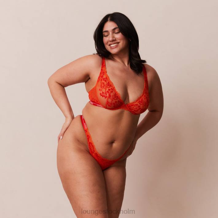 Lounge kvinnor röd underkläder FP6J49 lyxig balkong-bh och stringtrosa/trosa