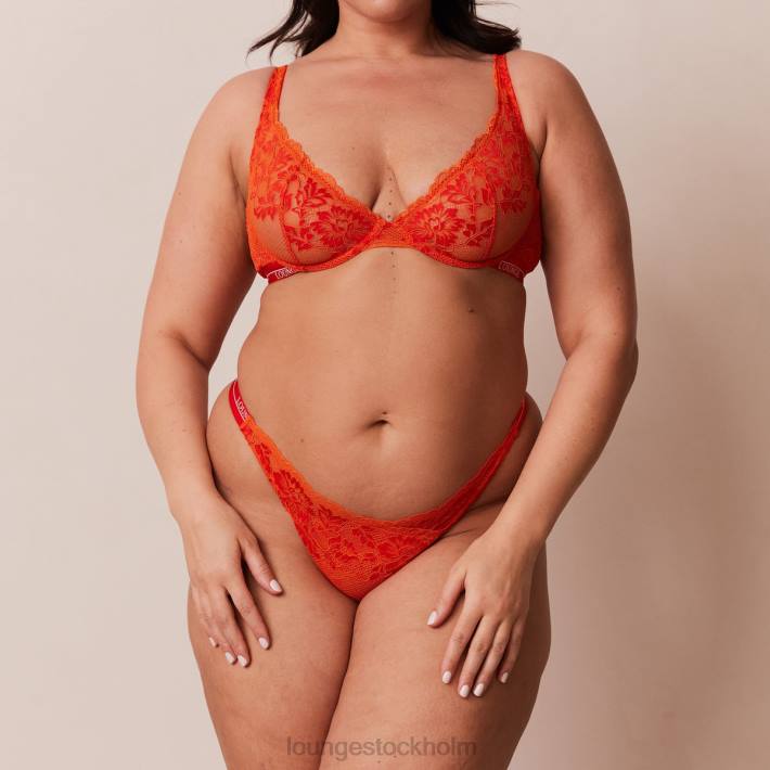 Lounge kvinnor röd underkläder FP6J49 lyxig balkong-bh och stringtrosa/trosa