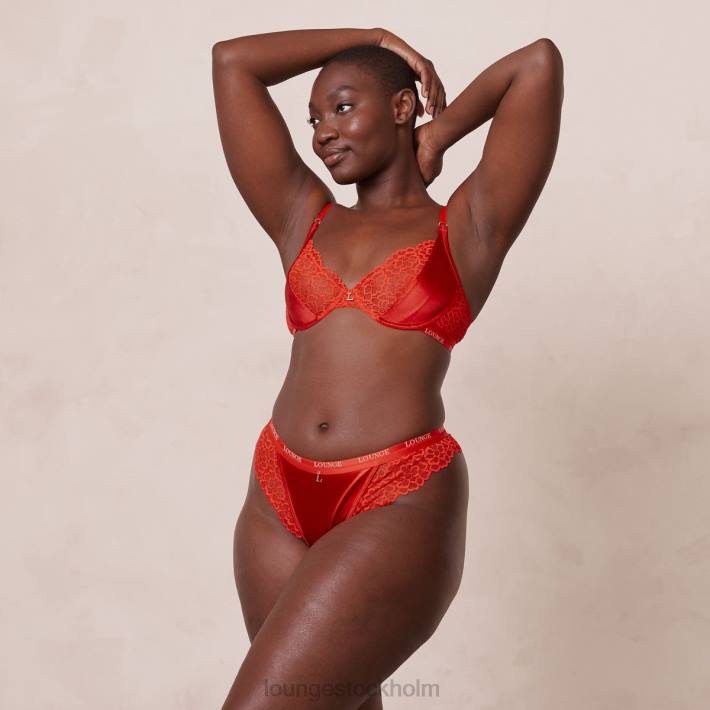 Lounge kvinnor röd underkläder FP6J54 balkong-bh och stringtrosa/trosa i siden