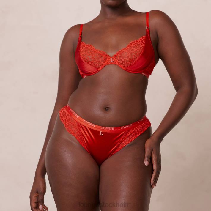 Lounge kvinnor röd underkläder FP6J54 balkong-bh och stringtrosa/trosa i siden