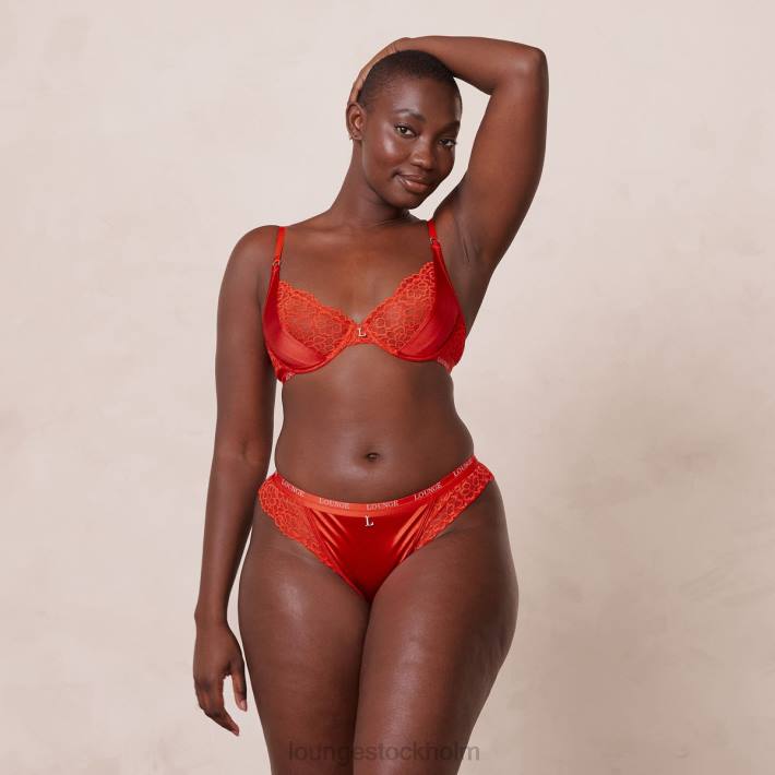 Lounge kvinnor röd underkläder FP6J54 balkong-bh och stringtrosa/trosa i siden