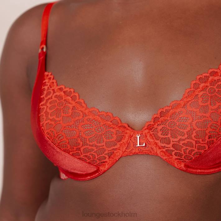 Lounge kvinnor röd underkläder FP6J54 balkong-bh och stringtrosa/trosa i siden