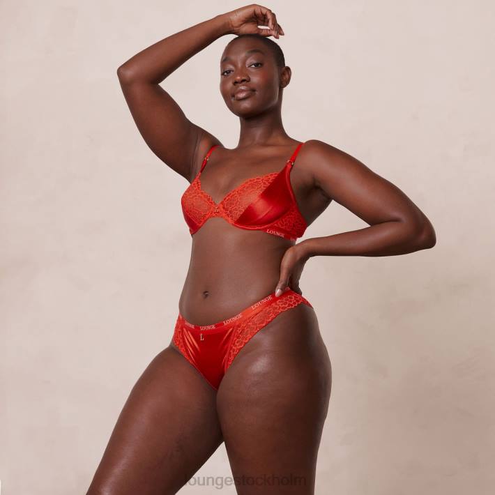 Lounge kvinnor röd underkläder FP6J54 balkong-bh och stringtrosa/trosa i siden