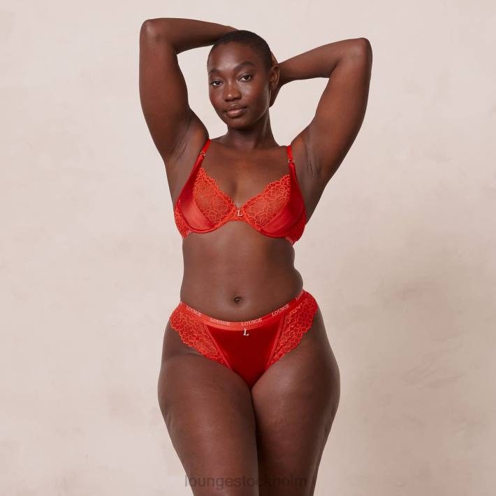Lounge kvinnor röd underkläder FP6J54 balkong-bh och stringtrosa/trosa i siden