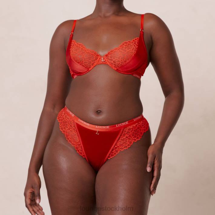 Lounge kvinnor röd underkläder FP6J54 balkong-bh och stringtrosa/trosa i siden