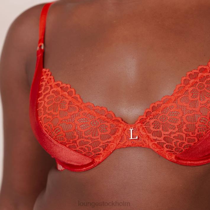 Lounge kvinnor röd underkläder FP6J54 balkong-bh och stringtrosa/trosa i siden