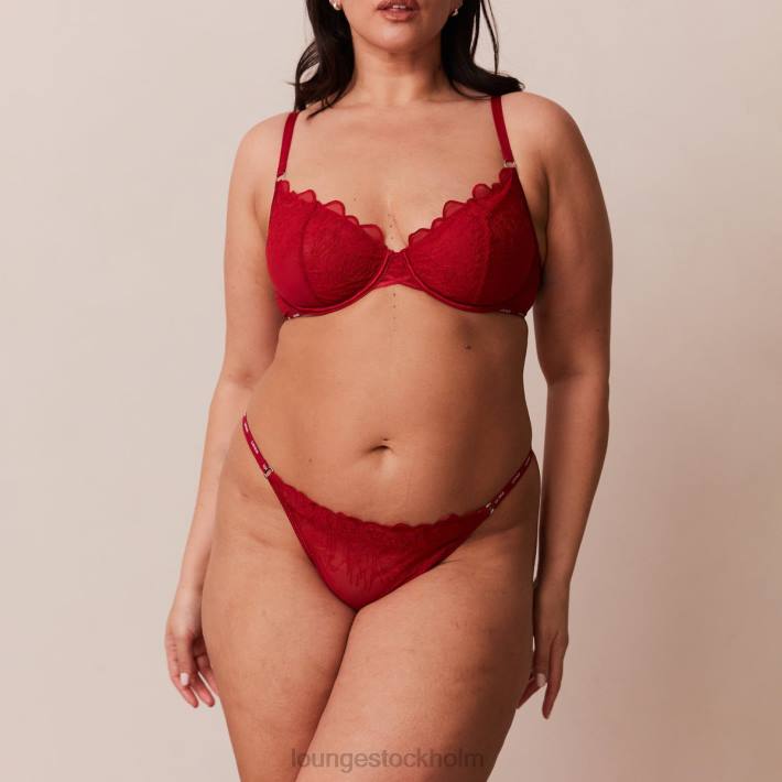 Lounge kvinnor rödbrun underkläder FP6J14 illustration balkong BH & stringtrosa/trosa set