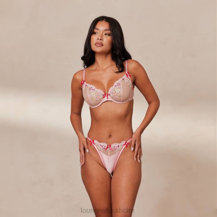 Lounge kvinnor rosa underkläder FP6J109 bloom broderad balkong bh & g-string/kalsonger set