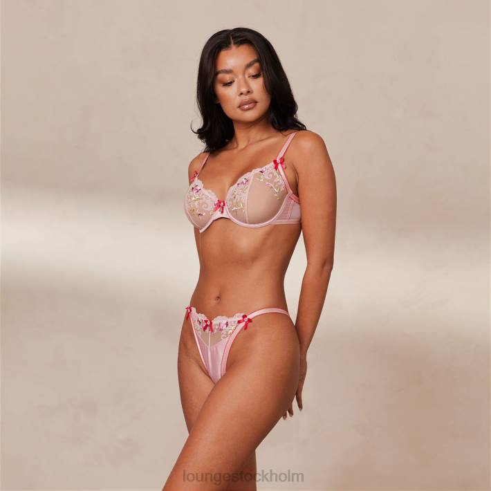 Lounge kvinnor rosa underkläder FP6J109 bloom broderad balkong bh & g-string/kalsonger set