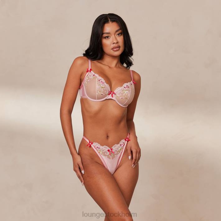 Lounge kvinnor rosa underkläder FP6J109 bloom broderad balkong bh & g-string/kalsonger set