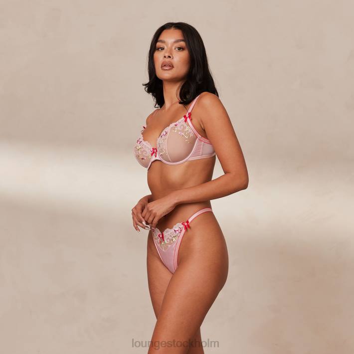 Lounge kvinnor rosa underkläder FP6J109 bloom broderad balkong bh & g-string/kalsonger set