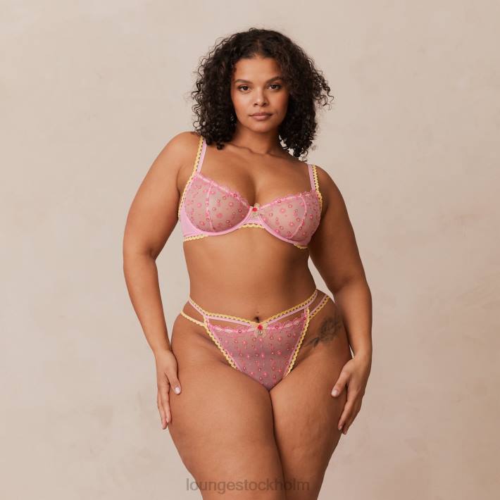 Lounge kvinnor rosa underkläder FP6J123 prästkrage broderad balkong BH & stringtrosa/kalsonger set
