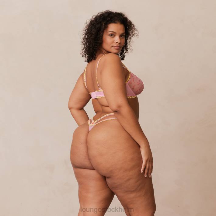 Lounge kvinnor rosa underkläder FP6J123 prästkrage broderad balkong BH & stringtrosa/kalsonger set