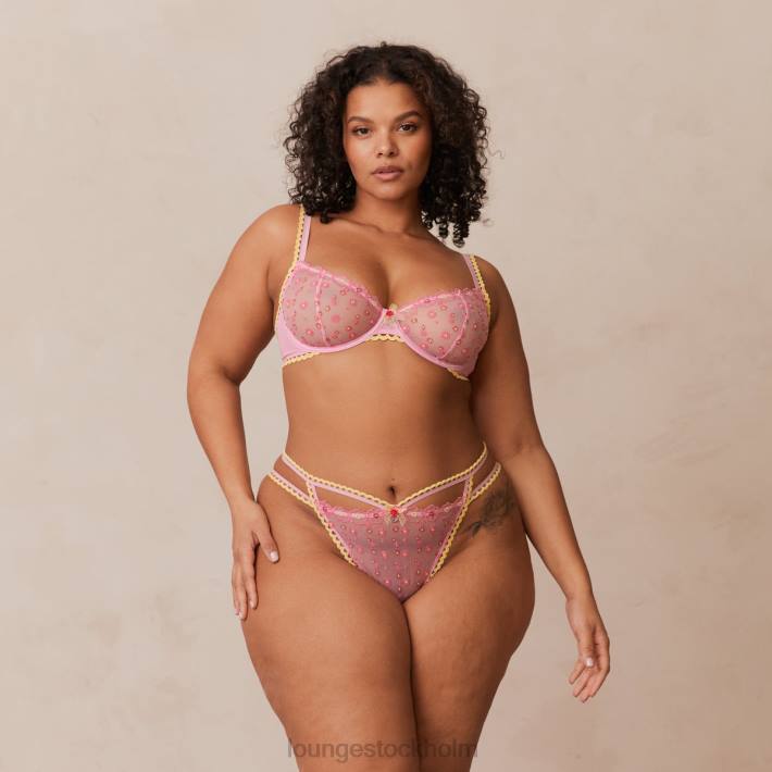 Lounge kvinnor rosa underkläder FP6J123 prästkrage broderad balkong BH & stringtrosa/kalsonger set