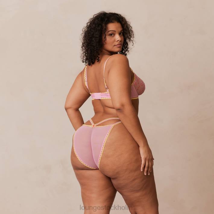 Lounge kvinnor rosa underkläder FP6J123 prästkrage broderad balkong BH & stringtrosa/kalsonger set