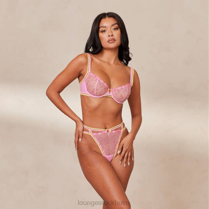 Lounge kvinnor rosa underkläder FP6J123 prästkrage broderad balkong BH & stringtrosa/kalsonger set