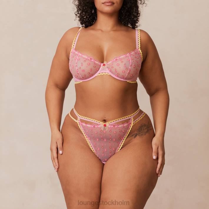 Lounge kvinnor rosa underkläder FP6J123 prästkrage broderad balkong BH & stringtrosa/kalsonger set