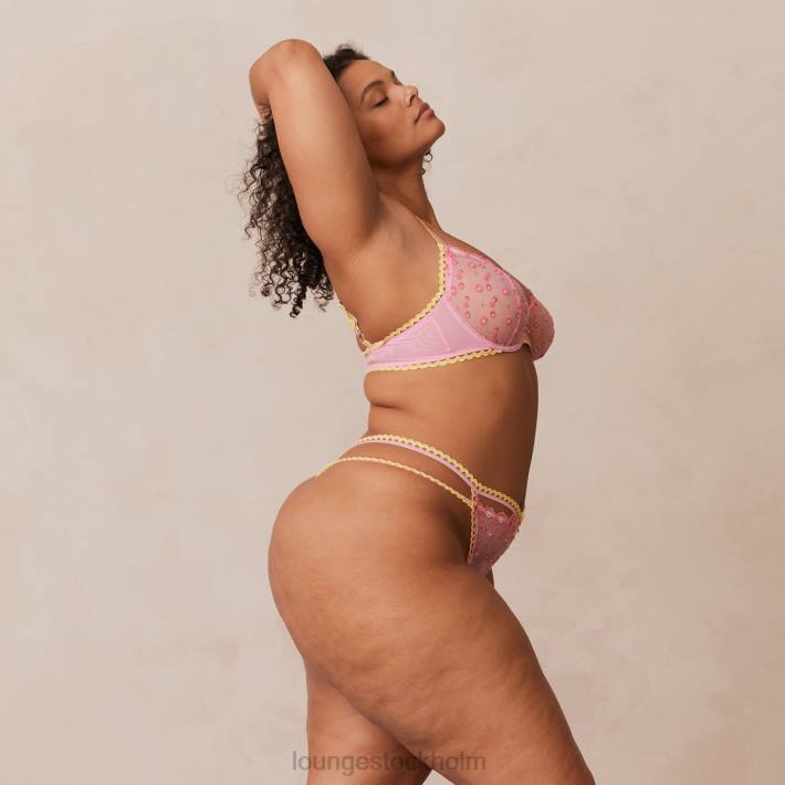 Lounge kvinnor rosa underkläder FP6J123 prästkrage broderad balkong BH & stringtrosa/kalsonger set