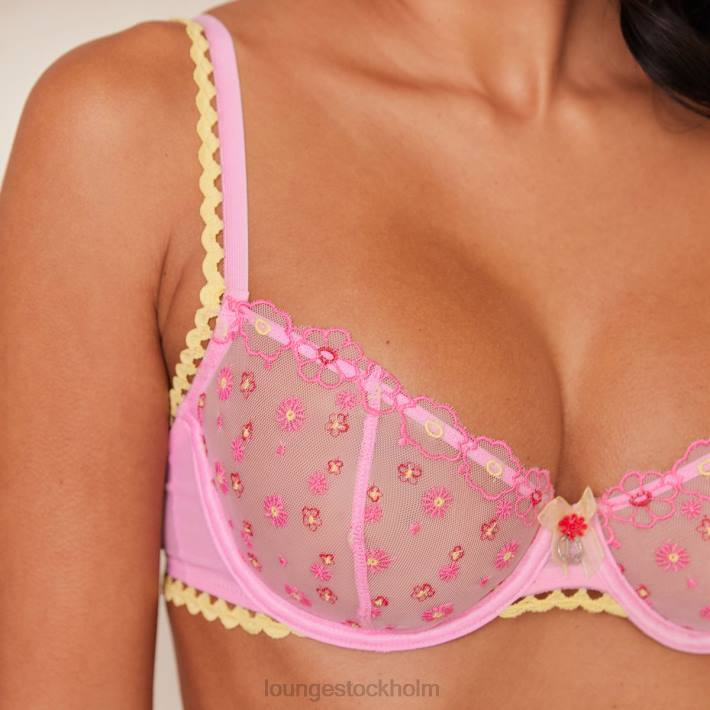 Lounge kvinnor rosa underkläder FP6J123 prästkrage broderad balkong BH & stringtrosa/kalsonger set