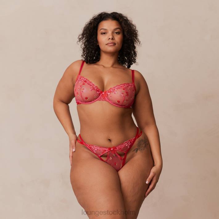 Lounge kvinnor skrikrosa underkläder FP6J83 rouge broderad balkong bh & g-string/trosa set