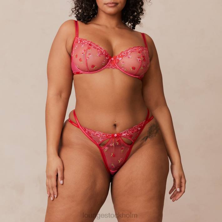 Lounge kvinnor skrikrosa underkläder FP6J83 rouge broderad balkong bh & g-string/trosa set