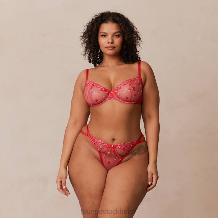 Lounge kvinnor skrikrosa underkläder FP6J83 rouge broderad balkong bh & g-string/trosa set