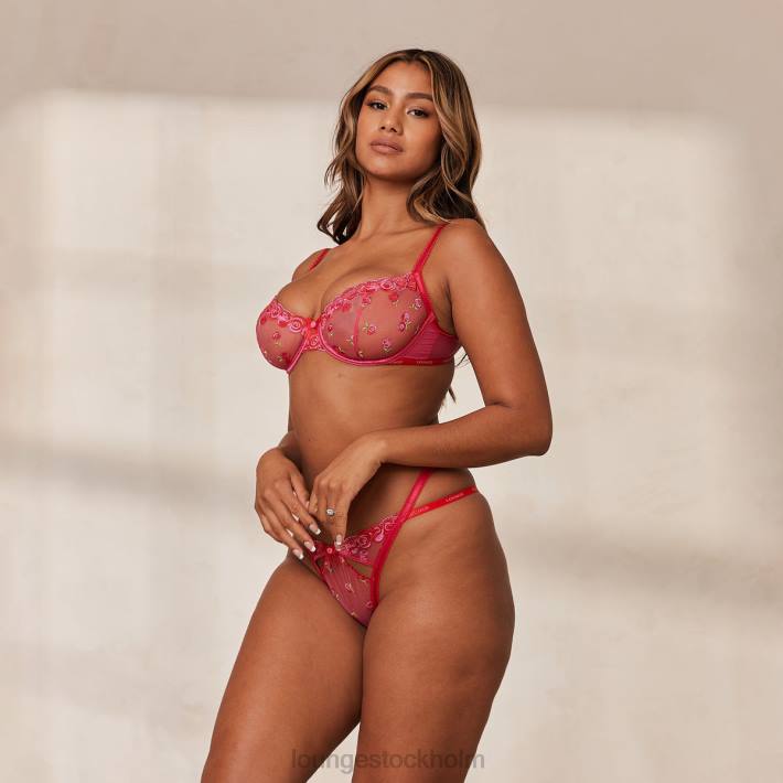Lounge kvinnor skrikrosa underkläder FP6J83 rouge broderad balkong bh & g-string/trosa set