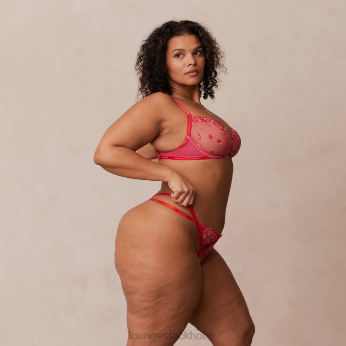 Lounge kvinnor skrikrosa underkläder FP6J83 rouge broderad balkong bh & g-string/trosa set