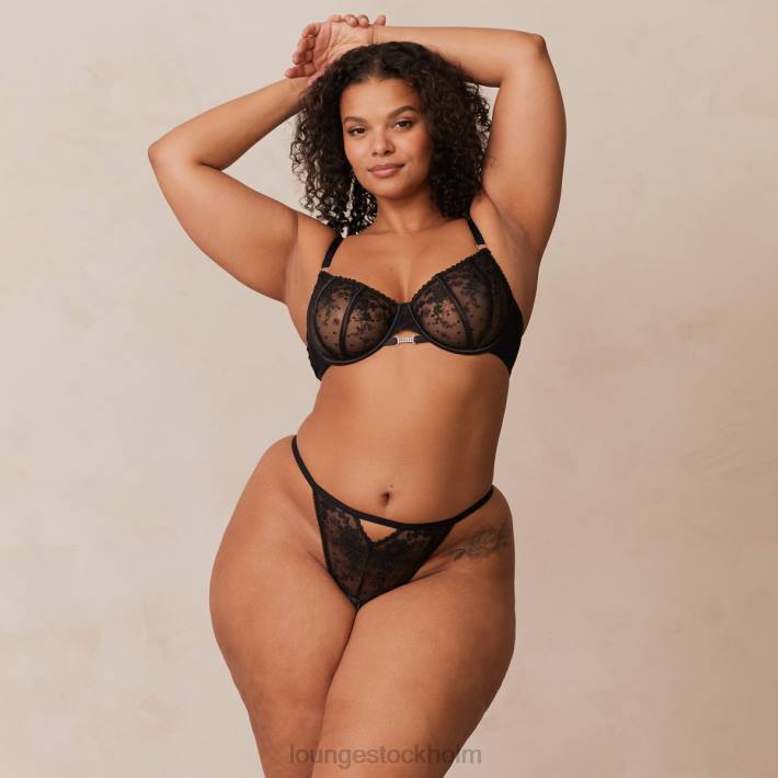 Lounge kvinnor svart underkläder FP6J108 flirt balkong bh & g-string/trosa set