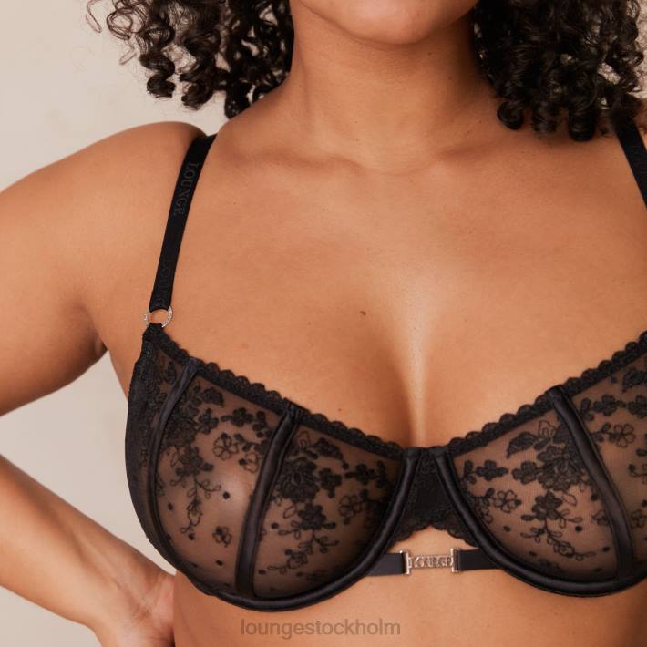 Lounge kvinnor svart underkläder FP6J108 flirt balkong bh & g-string/trosa set