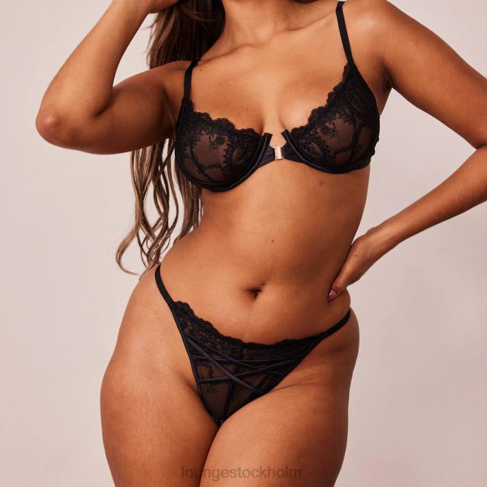 Lounge kvinnor svart underkläder FP6J126 seduce front fastsättning balkong bh & string / trosor set