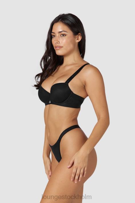 Lounge kvinnor svart underkläder FP6J128 Slät mesh t-shirt BH & stringtrosa/kalsonger set