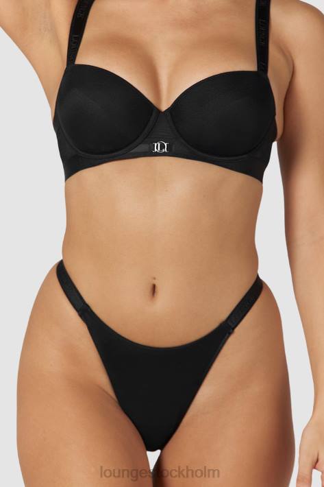 Lounge kvinnor svart underkläder FP6J128 Slät mesh t-shirt BH & stringtrosa/kalsonger set