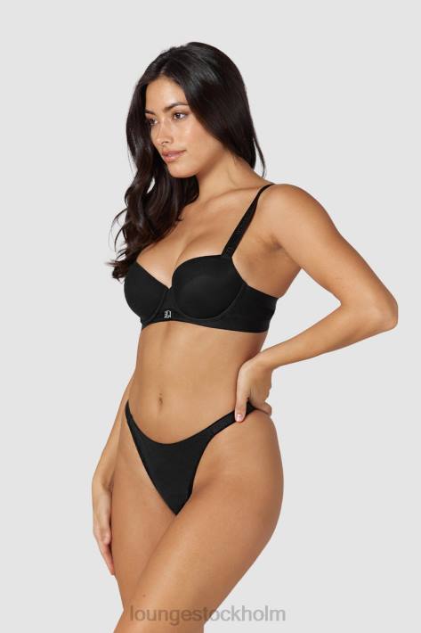 Lounge kvinnor svart underkläder FP6J128 Slät mesh t-shirt BH & stringtrosa/kalsonger set