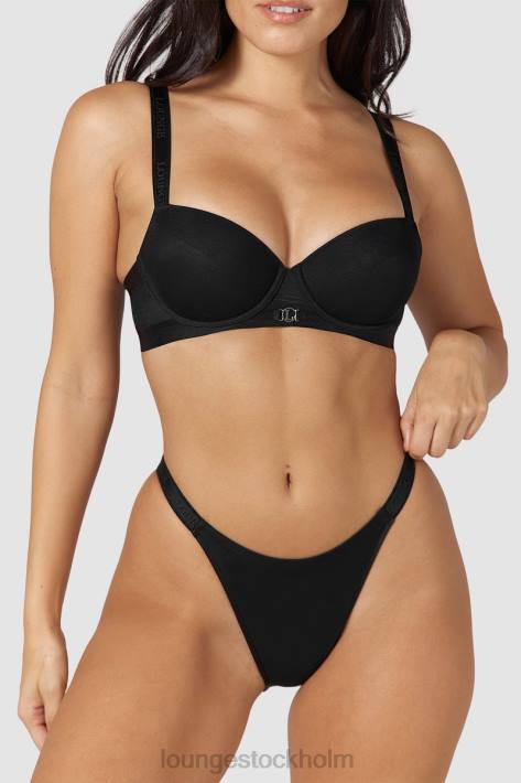 Lounge kvinnor svart underkläder FP6J128 Slät mesh t-shirt BH & stringtrosa/kalsonger set