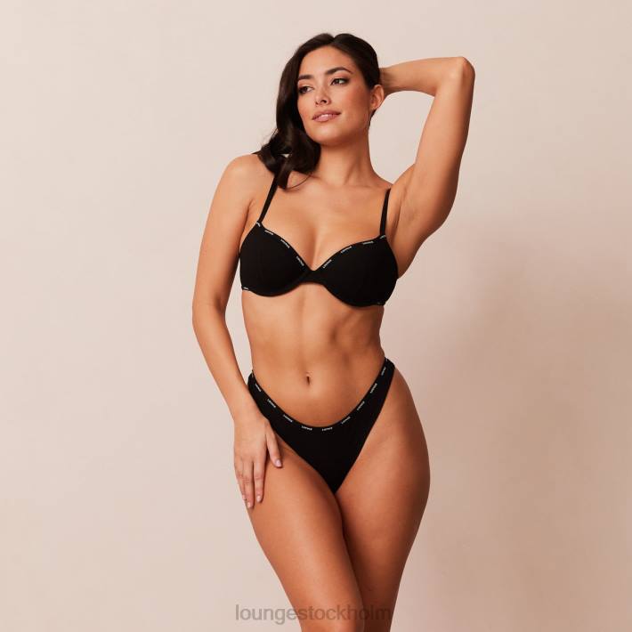 Lounge kvinnor svart underkläder FP6J13 så mjuk ribbad t-shirt bh & string-set