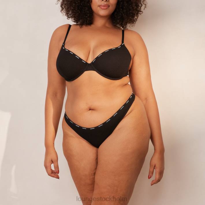 Lounge kvinnor svart underkläder FP6J13 så mjuk ribbad t-shirt bh & string-set