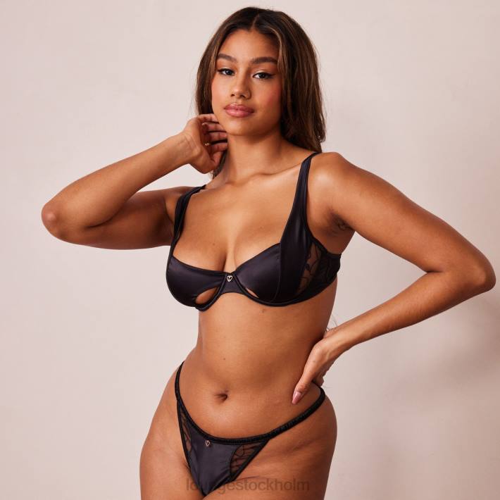 Lounge kvinnor svart underkläder FP6J142 cherish balkong bh & g-string set