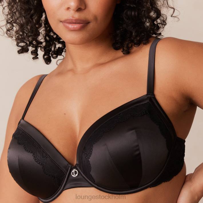 Lounge kvinnor svart underkläder FP6J145 BH & stringtrosa/kalsonger i mjuk satin t-shirt