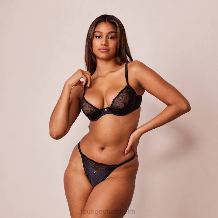 Lounge kvinnor svart underkläder FP6J153 beundra balkong-bh och g-string set
