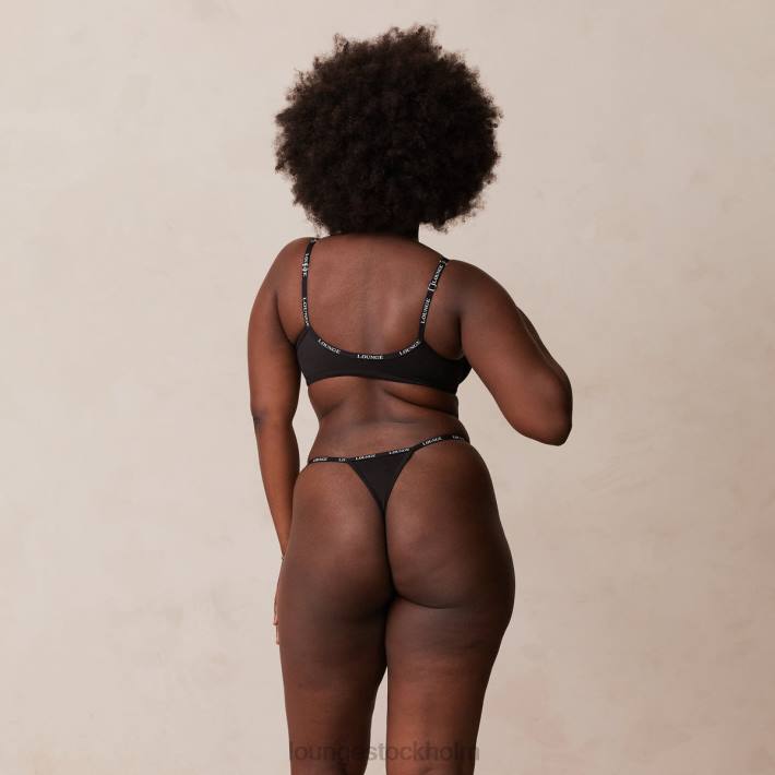 Lounge kvinnor svart underkläder FP6J155 släta t-shirt-bh och stringtrosor/kalsonger som knäpps framtill