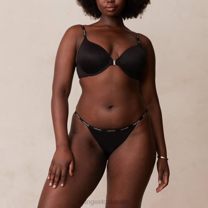 Lounge kvinnor svart underkläder FP6J155 släta t-shirt-bh och stringtrosor/kalsonger som knäpps framtill