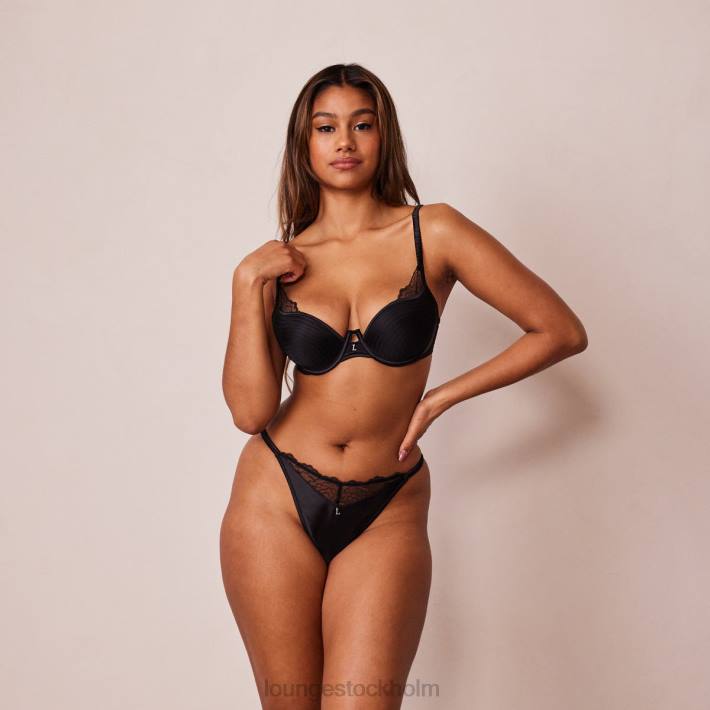 Lounge kvinnor svart underkläder FP6J161 quiltad spets balkong bh & g-string/trosa set